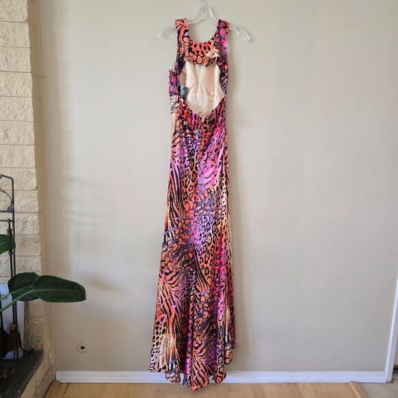 MASQUERADE Women's Maxi Dress Embellished Size 9/10 Multicolor Animal Print Glam - Picture 5 of 12